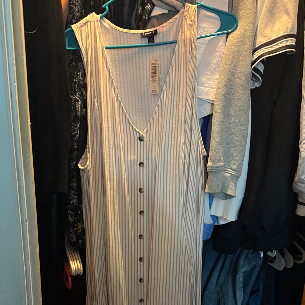 Torrid Beige Striped V-Neck Dress